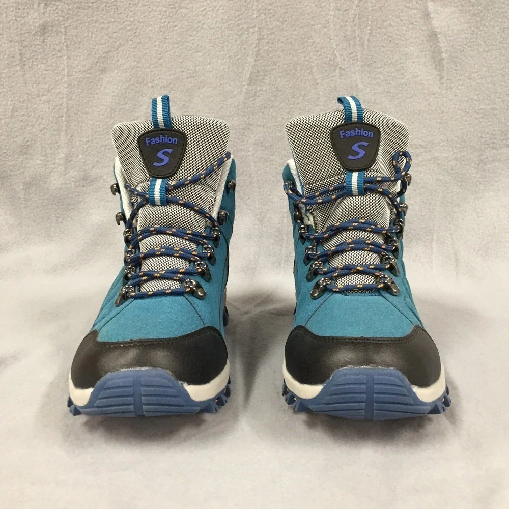 Fashion S Teal Blue Suede Hiking Boots Mens Size 43 Mid Top Trail Shoes‎